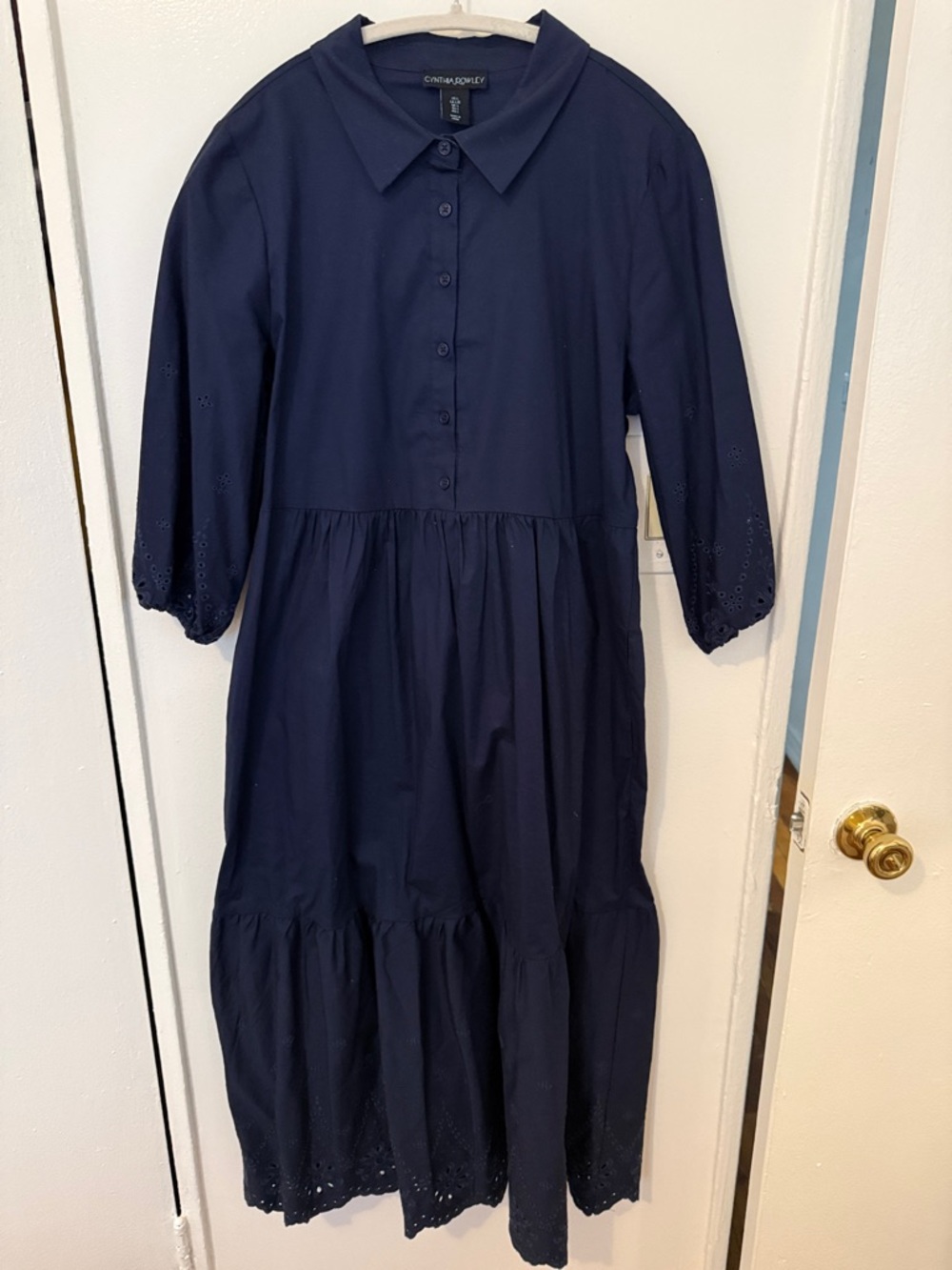 Cynthia Rowley Navy Eyelet Tiered Cotton Dress